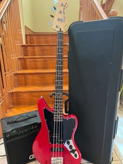 Squier Vintage Modified Jaguar Bass (Mint) w/ Hardshell Case, Crate Bass Amp