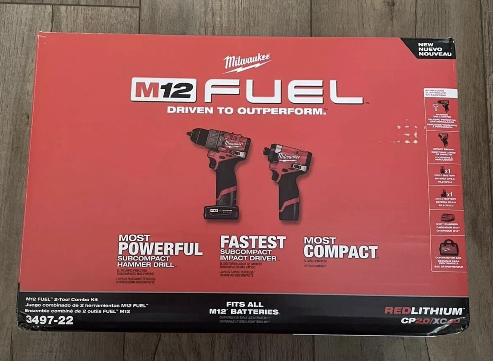 Milwaukee M12 FUEL Hammer Drill and Impact Driver Combo Kit w/2 Batteries, Charger and Bag . NEW. NUEVO.