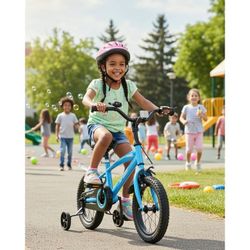 Clearance 14 inch  16 Inch Kids Bike Girls and Boys Blue Kid Bicycle with Kickstand and Training Wheels