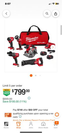 NEW Factory Sealed Milwaukee M18 FUEL 5-Tool Combo Kit 3697-25 - $800