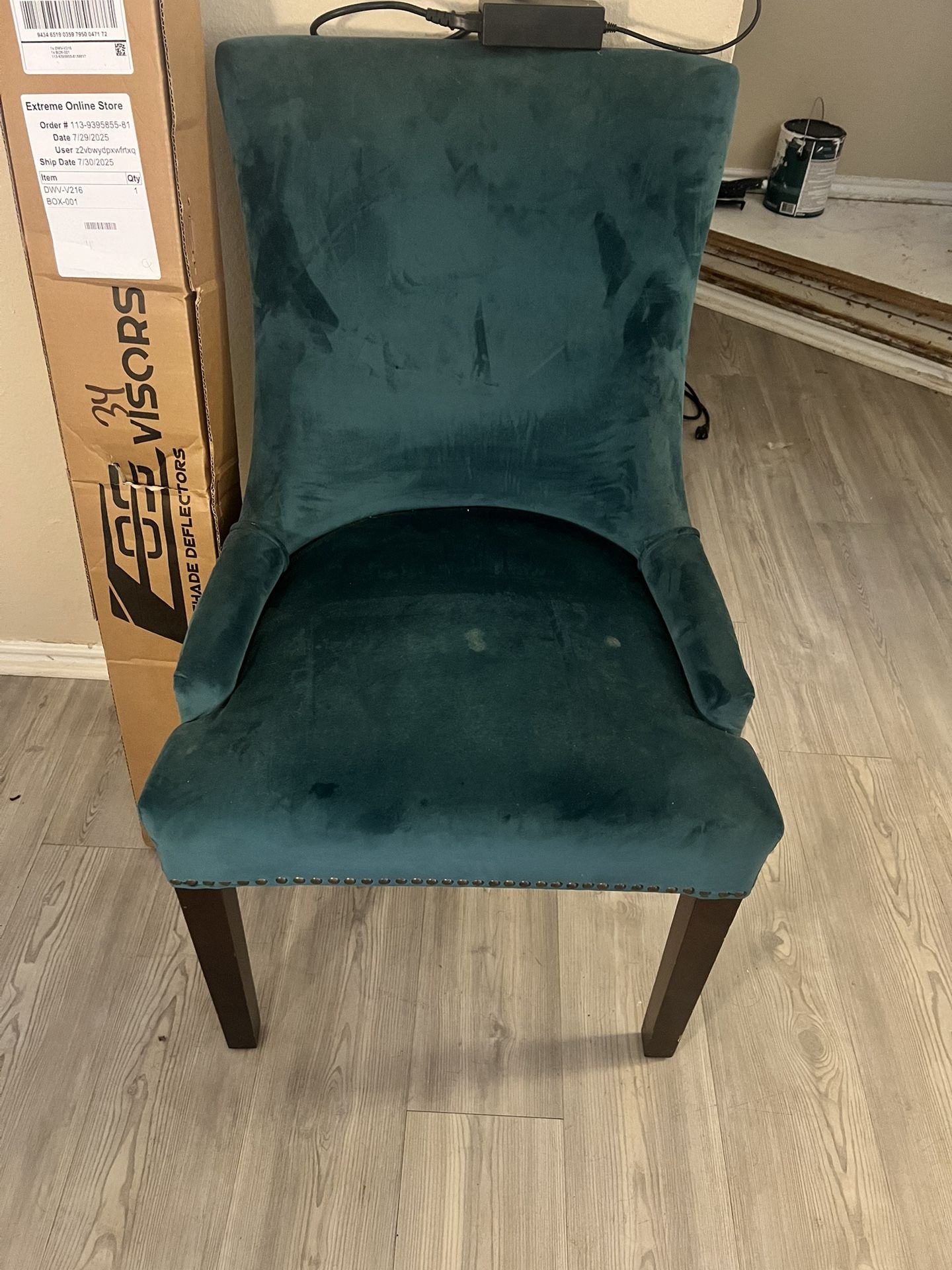 2 Green Velvet Cushion Chairs