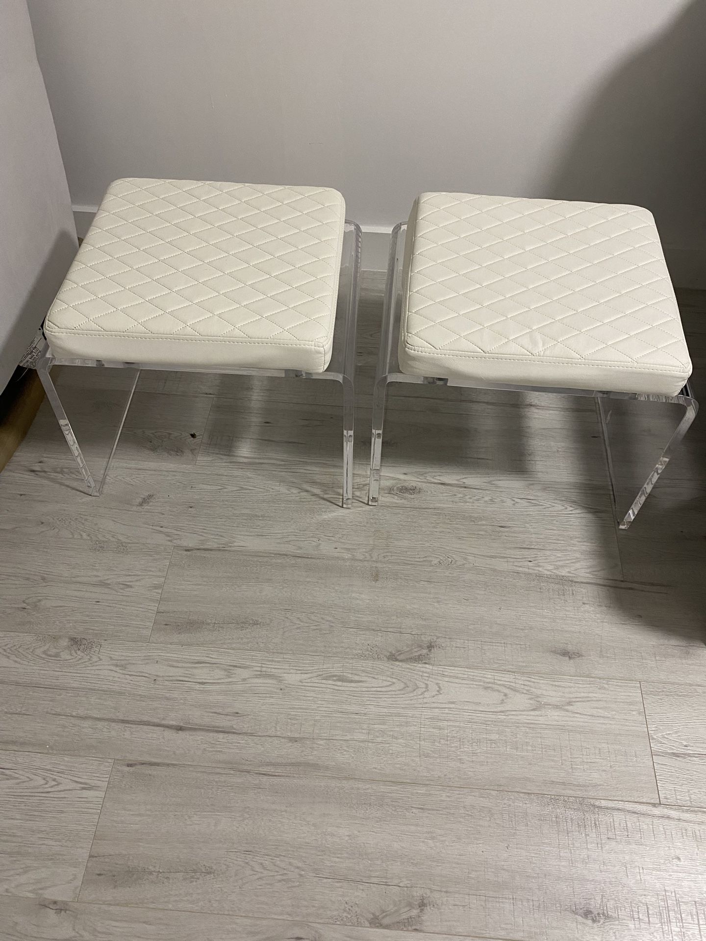 2 White Leather Benches (El Dorado) 18x20 Inches