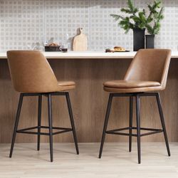 2X Brown 27” swivel faux leather barstools