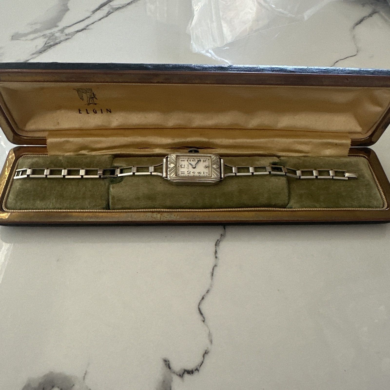 VTG ELGIN DELUXE ART DECO 10K 12K GOLD FILLED GF WOMEN WATCH ORIGINAL BOX UNTEST