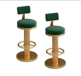 Golden Bar Stools Set of 2 w/Upholstered Backrest Velvet Kitchen Island Barstools Mechanical Rotary Lifting Counter High Chairs