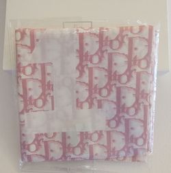 RARE NIB DIOR GIRLY Pink White Monogram Print Square Scarf Neck, Wrist, Bag Tie
