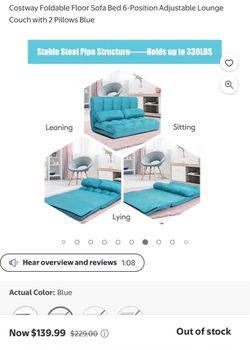 Costway Foldable Floor Sofa Bed Blue