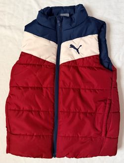 PUMA Boys Colorblock Puffer Vest Burgundy Navy Cream Size 6