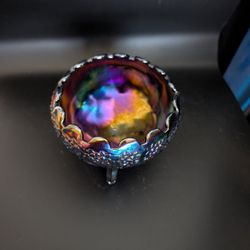 Vintage Fenton Iridescent Carnival Glass Footed Bowl