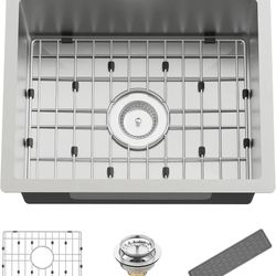Kitchen And Bar Sink, 20x16 Inch Stainless Steel Undermount Modern Single Bowl Small Kitchen And Bar Sink Combo-SS Grid,Silicon Mat,Drain Strainer Set