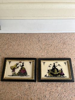 Vintage Antique Foil Art Silhouette Pictures In Frames Set