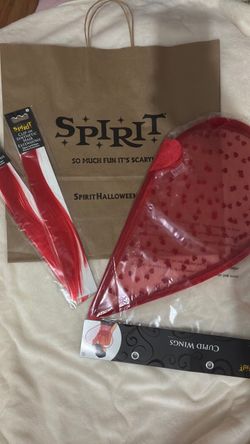 NWT Halloween Red sheer cupid wings with heart print detail + 2 red hair extensions set❤️