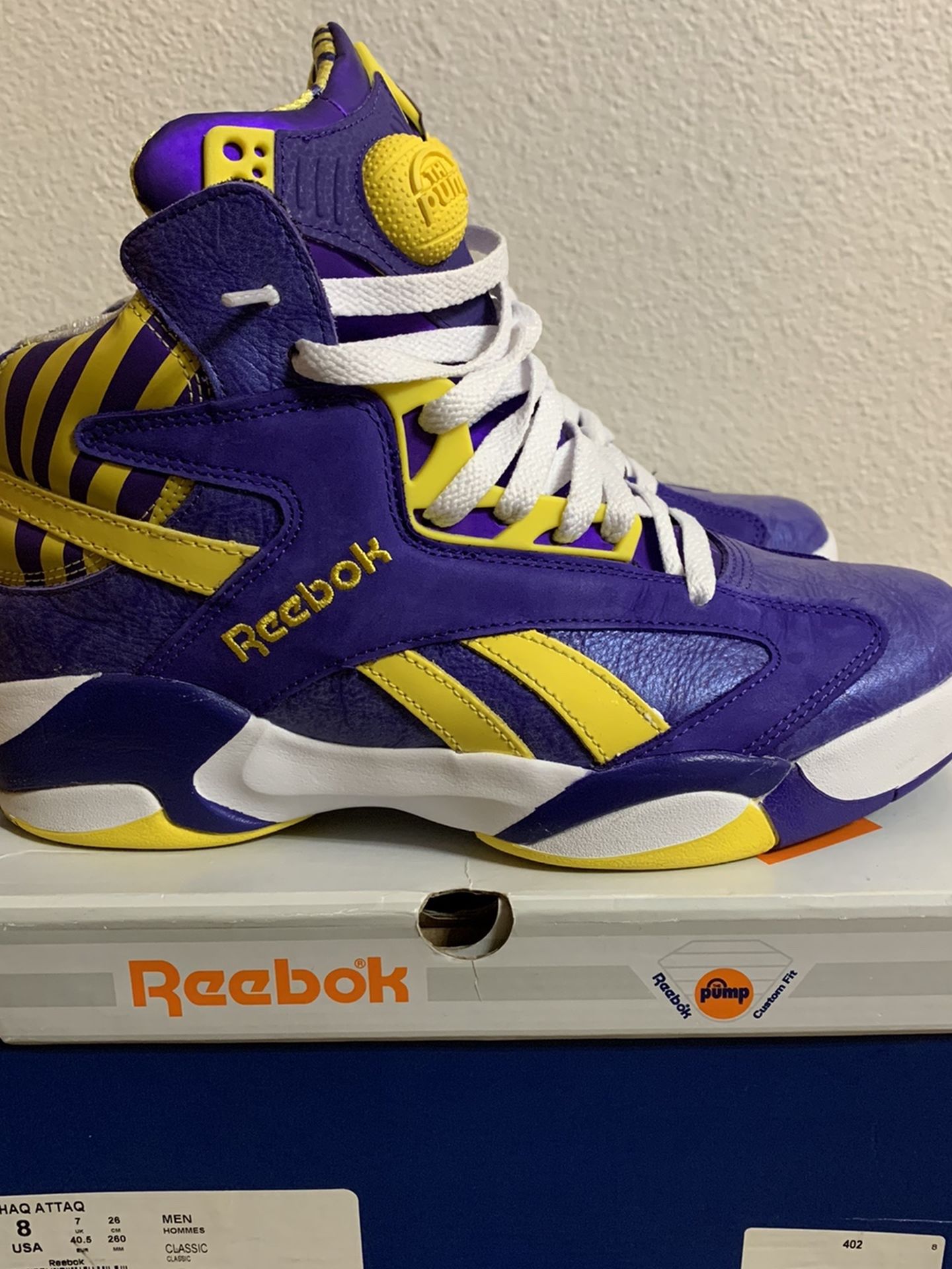 REEBOK THE PUMP SHAQ ATTACK LSU TIGERS PURPLE YELLOW WHITE