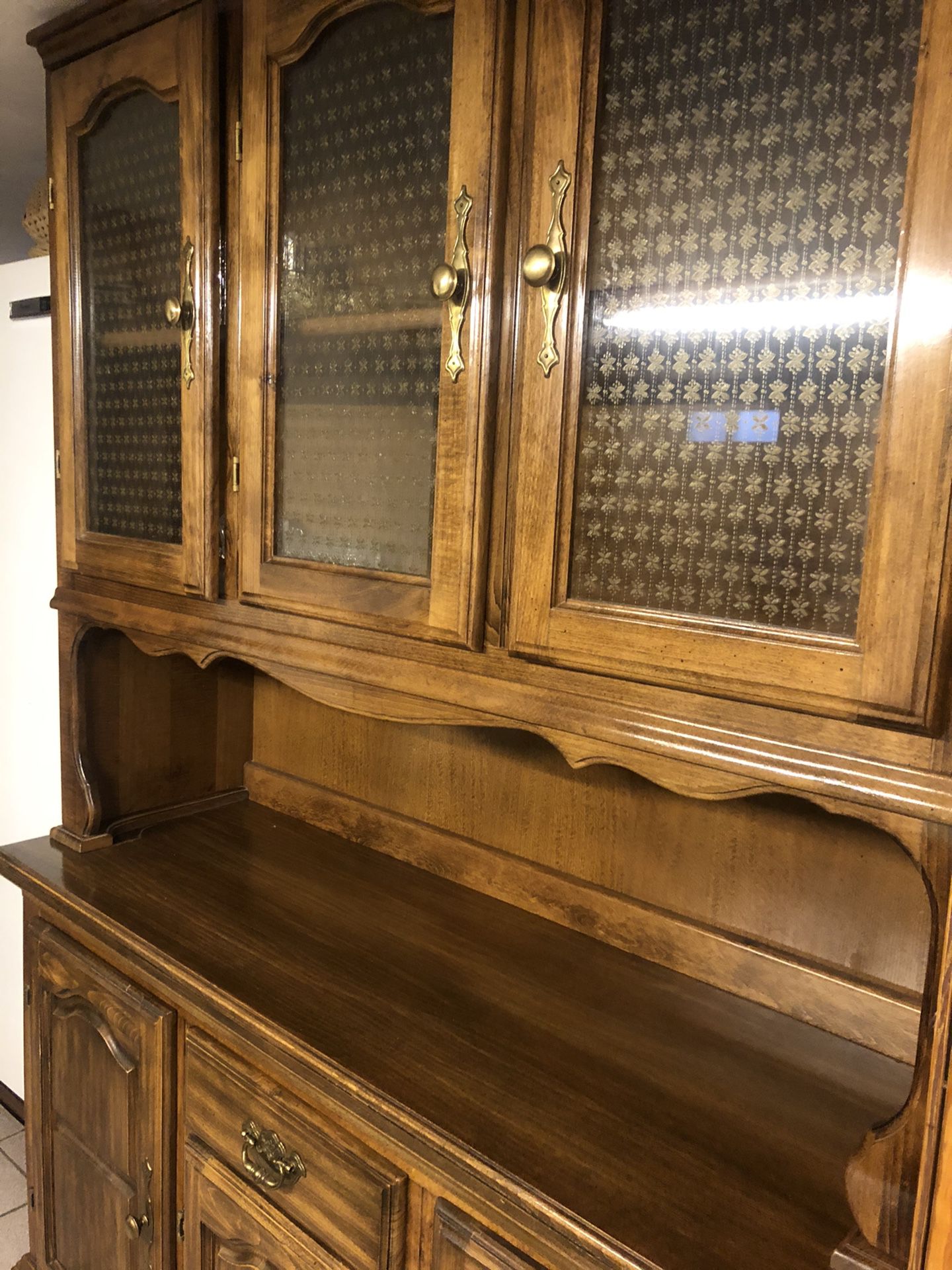 Antique Medium Dark Wood Hutch Cabinet