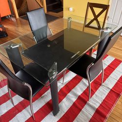 Modern Glass Dining Table + 3 Chairs—Very Sleek