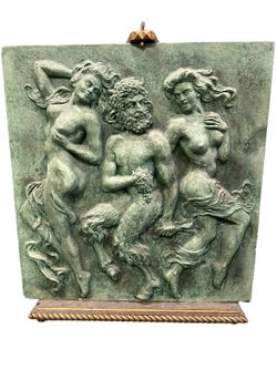 Vintage Relief Sculpture Of The Greek God Pan w/ 2 Women from estate of MGM Movie Set Designer