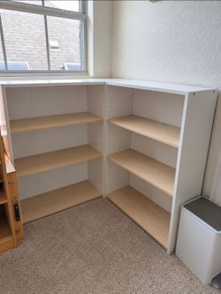 White Bookcases with Adjustable Shelves – Set of 2 (Not attached)