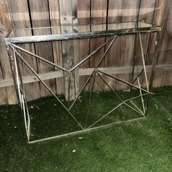 Silver Metal Glass-Top Console Table