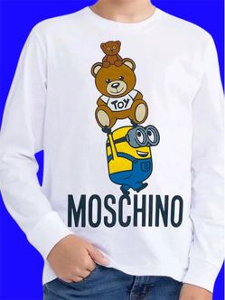 New with Tag  Authentic MOSCHINO Long Sleeve Shirt Crewneck Pullover   • XLarge Design: Colorful Moschino Toy Bear with Minion  • Special Edition with
