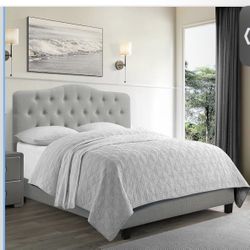 Rosevera Givanna Upholstered Standard Bed with Button Tufting Headboard, Queen, Dove Gray