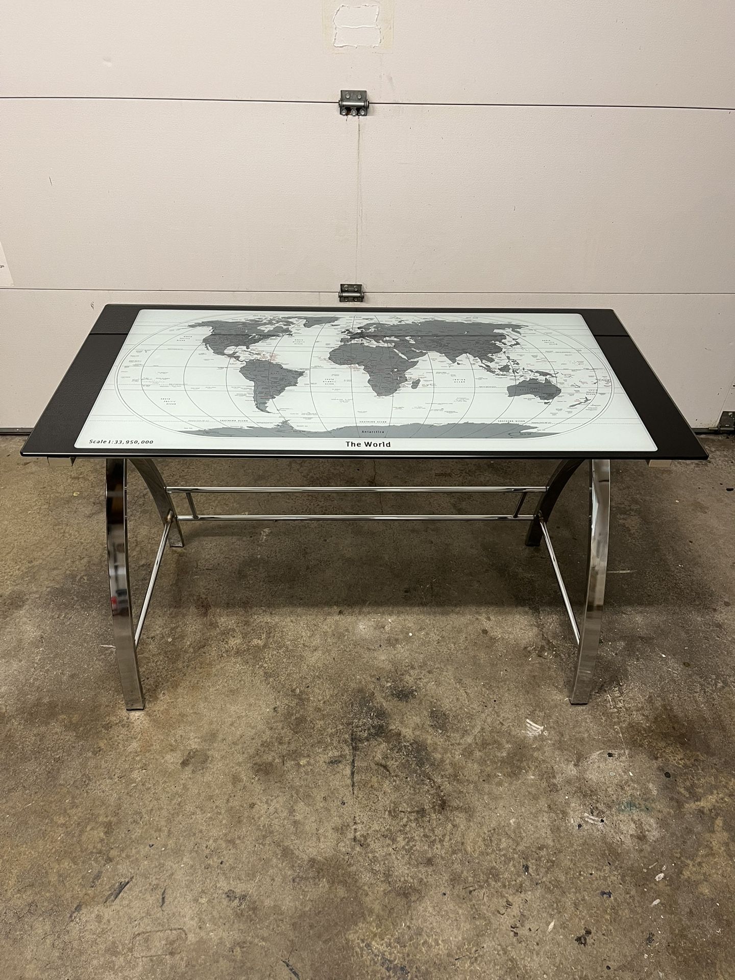 Powell Adventurer's World Map X-Sided Glass Top Computer Desk