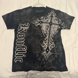 Konflic Men’s Giant Cross Graphic Gothic Streetwear T-Shirt