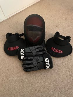 Red Dragon Sword fighting lessons helmet and gorget set w/ STX gloves