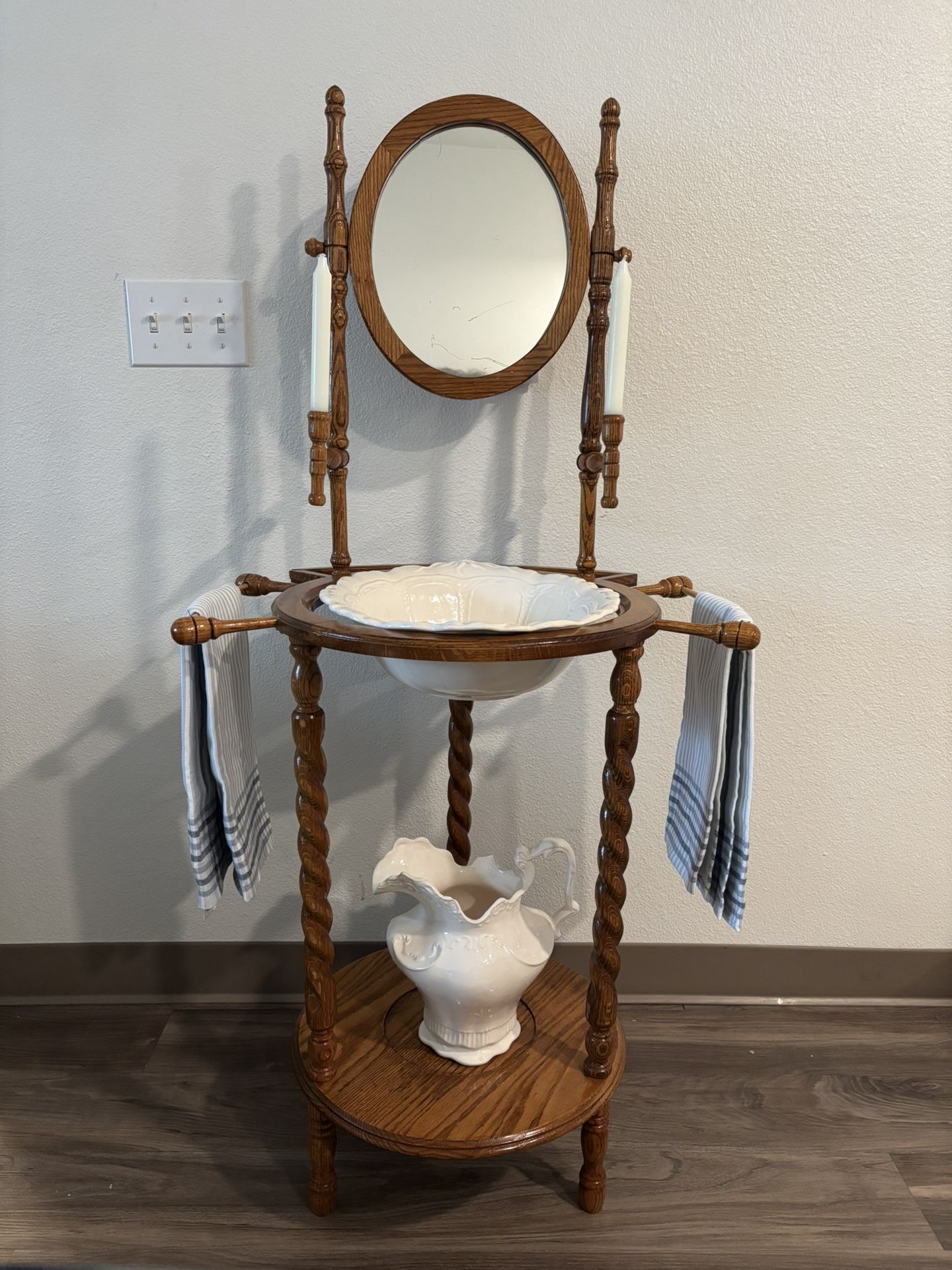 Antique Victorian Washstand with Basin & Pitcher Set