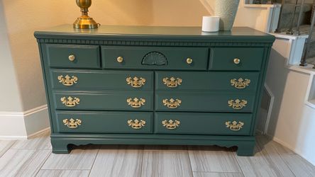 Refinished Emerald Green Dresser – Gold Hardware