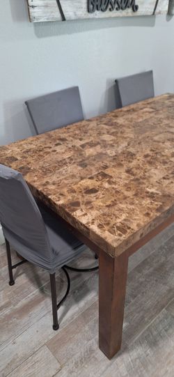 Stone Top Dining Table with wood Legs