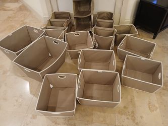 Michael Graves Design Fabric Storage Bins Lot – Large 21x16" + Assorted Sizes, Neutral Taupe Closet Organizers
