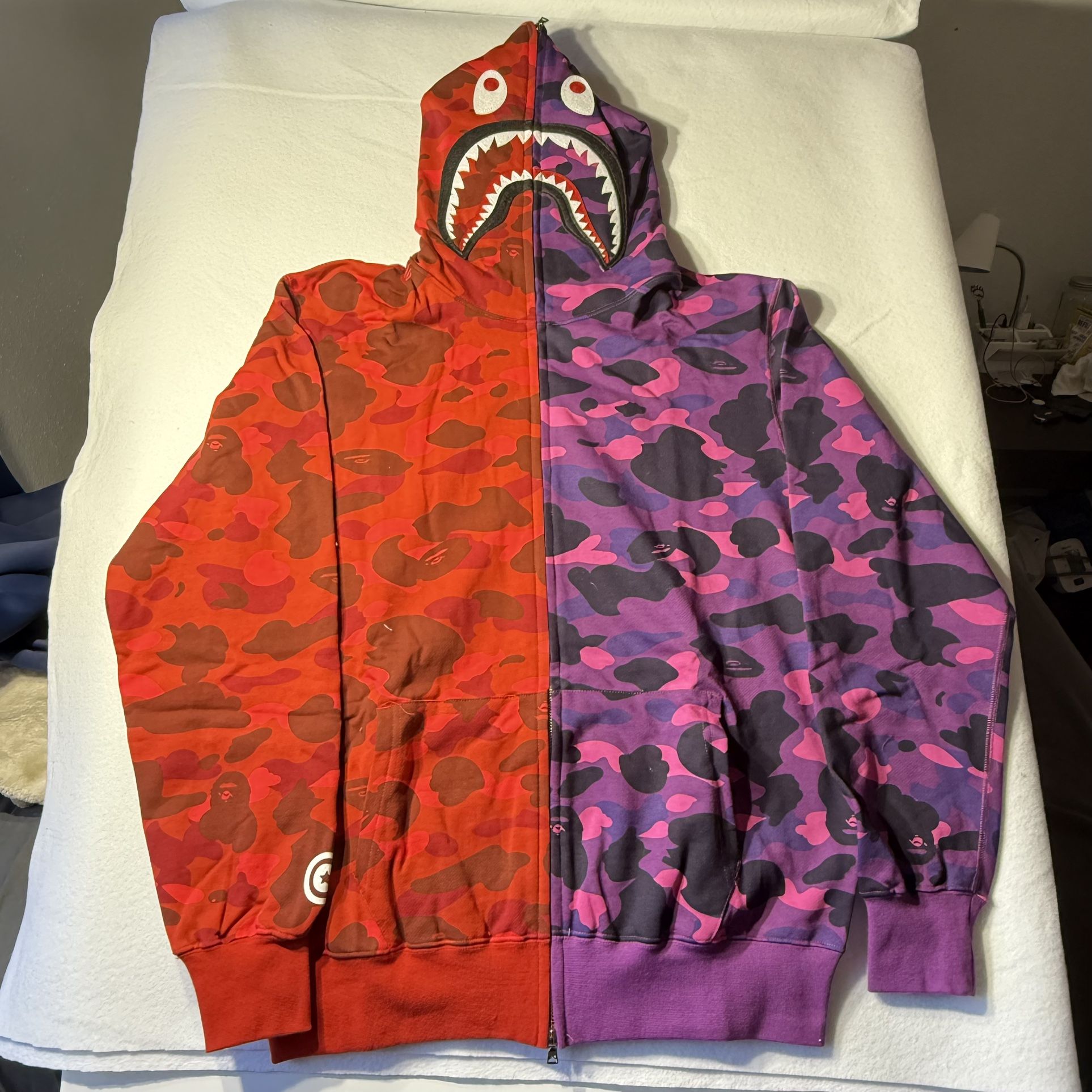 BAPE Shark Hoodie XL Multicolor Red & Purple | 100% Authentic