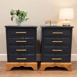Modern Navy Nightstands – Solid Wood – Refinished