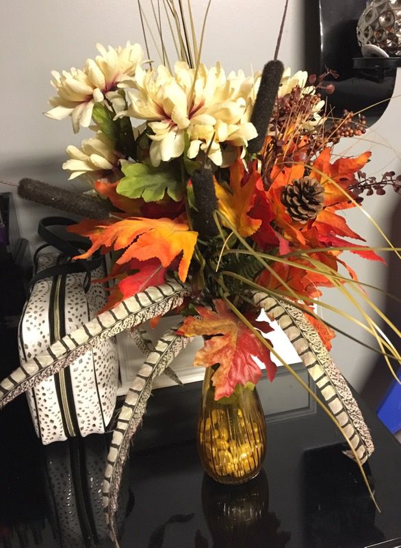 Fall flower decoration w/vase