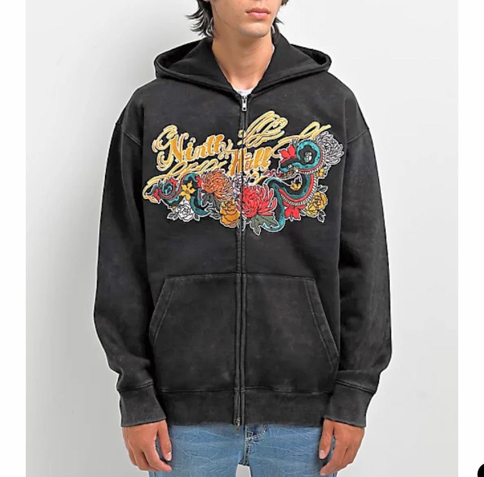 NWT New Men M Zumiez Ninth Hall Big Moves Hoodie Embroidered Knit Jacket Snake