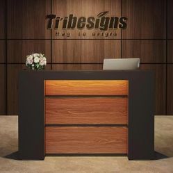 YS0229 Reception Desk with LED Lights, 63 Inches Front Counter Desk for Checkout, Lobby, Salon, Retail, Modern Large Counter Table for Store Shop Clin