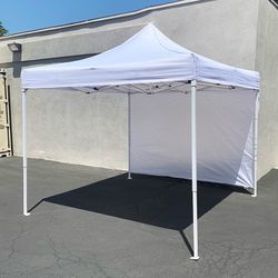 (NEW) $109 Heavy-Duty 10x10 FT Canopy with (1 Sidewall) Outdoor EZ PopUp Party Tent Patio Shelter w/ Carry Bag