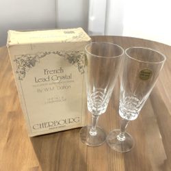 2 FRENCH LEAD CRYSTAL PARFAIT/SOUR Champagne Flutes