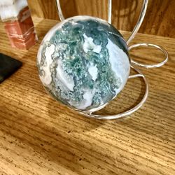 Natural high quality moss agate with quartz sphere