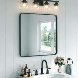 30 in. W x 30 in. H Rectangular Aluminum Framed Wall Bathroom Vanity Mirror in Black