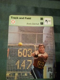 Vintage 1979 sportscaster track and field/ Boris zaichuk/ an historic feat from a complete outsider/ Olympic collector card # 63-13