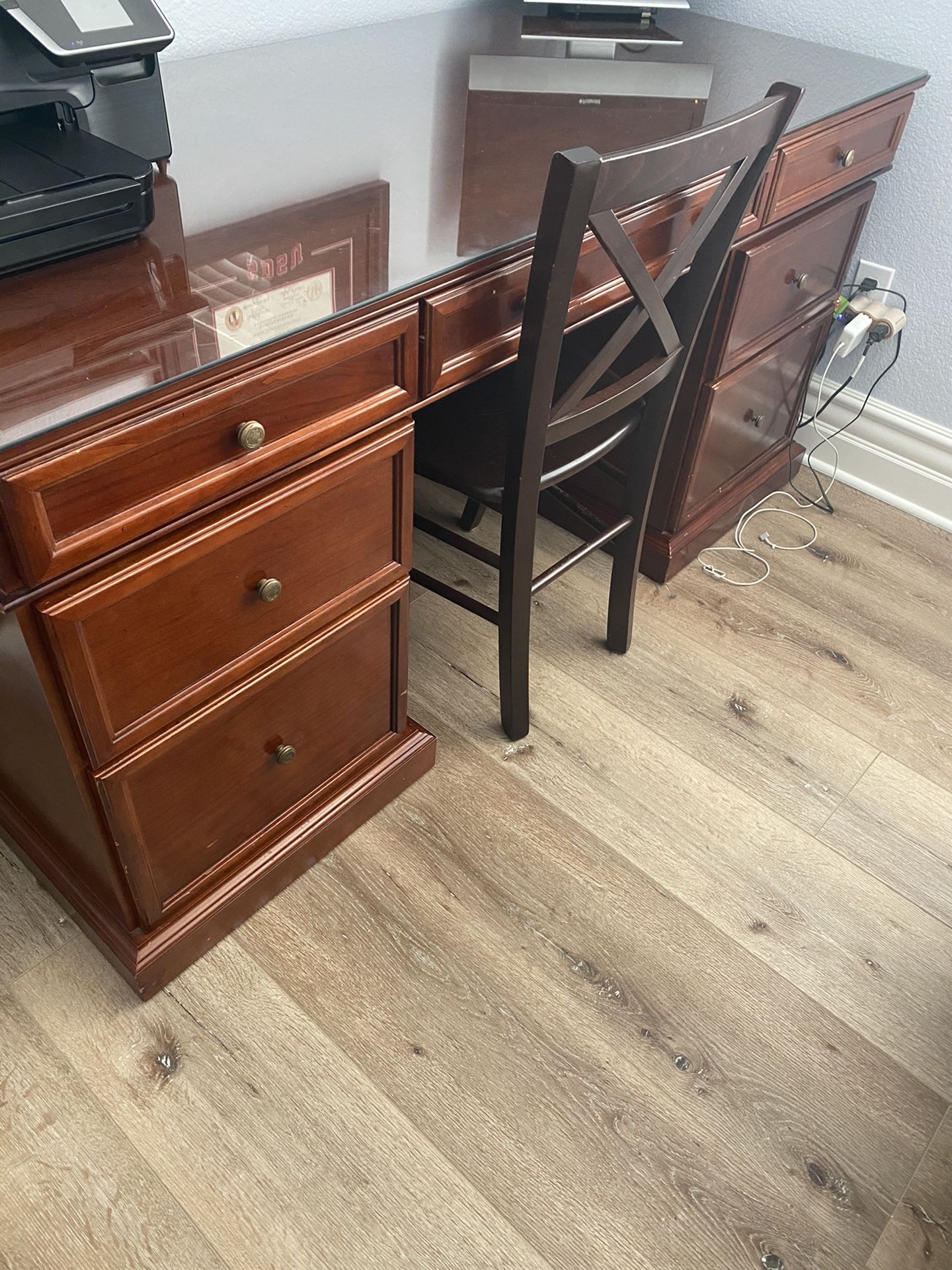 Cherry wood Executive Desk with glass top and chair for Sale in Chula Vista, CA OfferUp