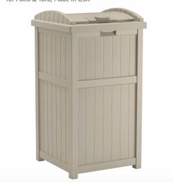 Suncast Hideaway outdoor trash can with lid
