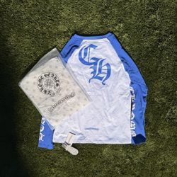 Chrome Hearts long sleeve raglan tee in blue and white colorway.