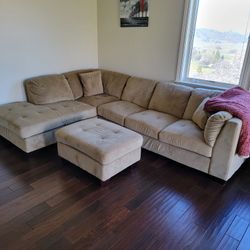 Sectional Suede Sofa With Ottoman