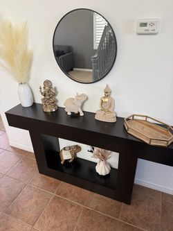 Modern Black Console Table + Round Mirror