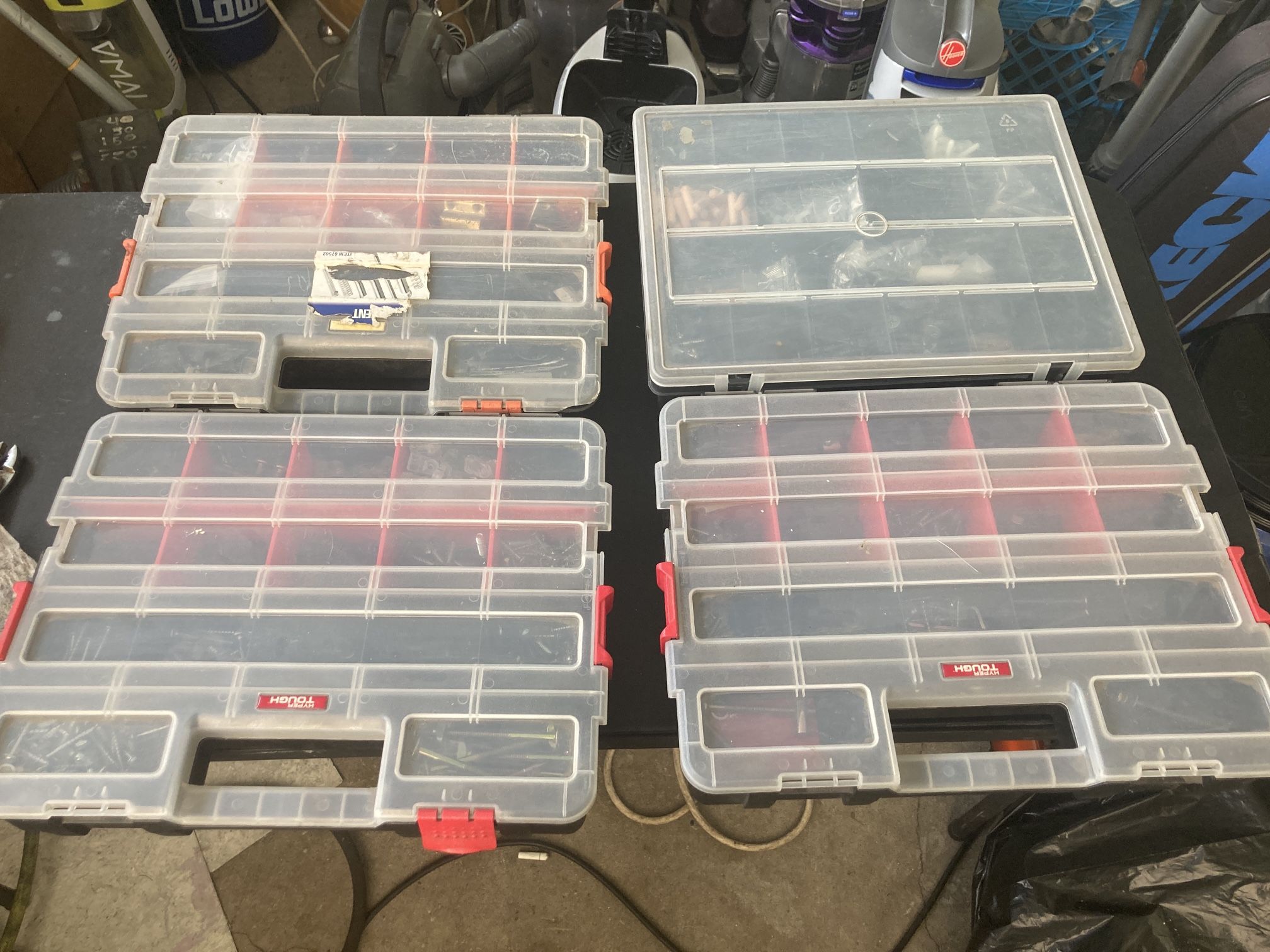 4 Storage Briefcase Bins Filled With Items