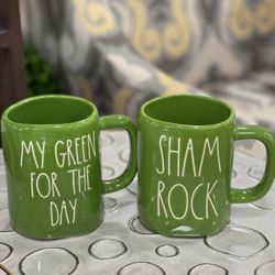Rae Dunn My green for the day & Shamrock mugs set of 2