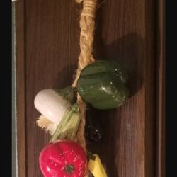 Life-Sized Ceramic Vegetables on Vine Rope Wall Decor + Jalapeno Shakers
