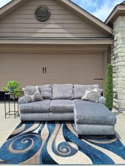 Gray Velvet Sectional Chaise Couch- Free Delivery